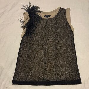 Robert Rodriguez Black Lace Top with Feather Detail